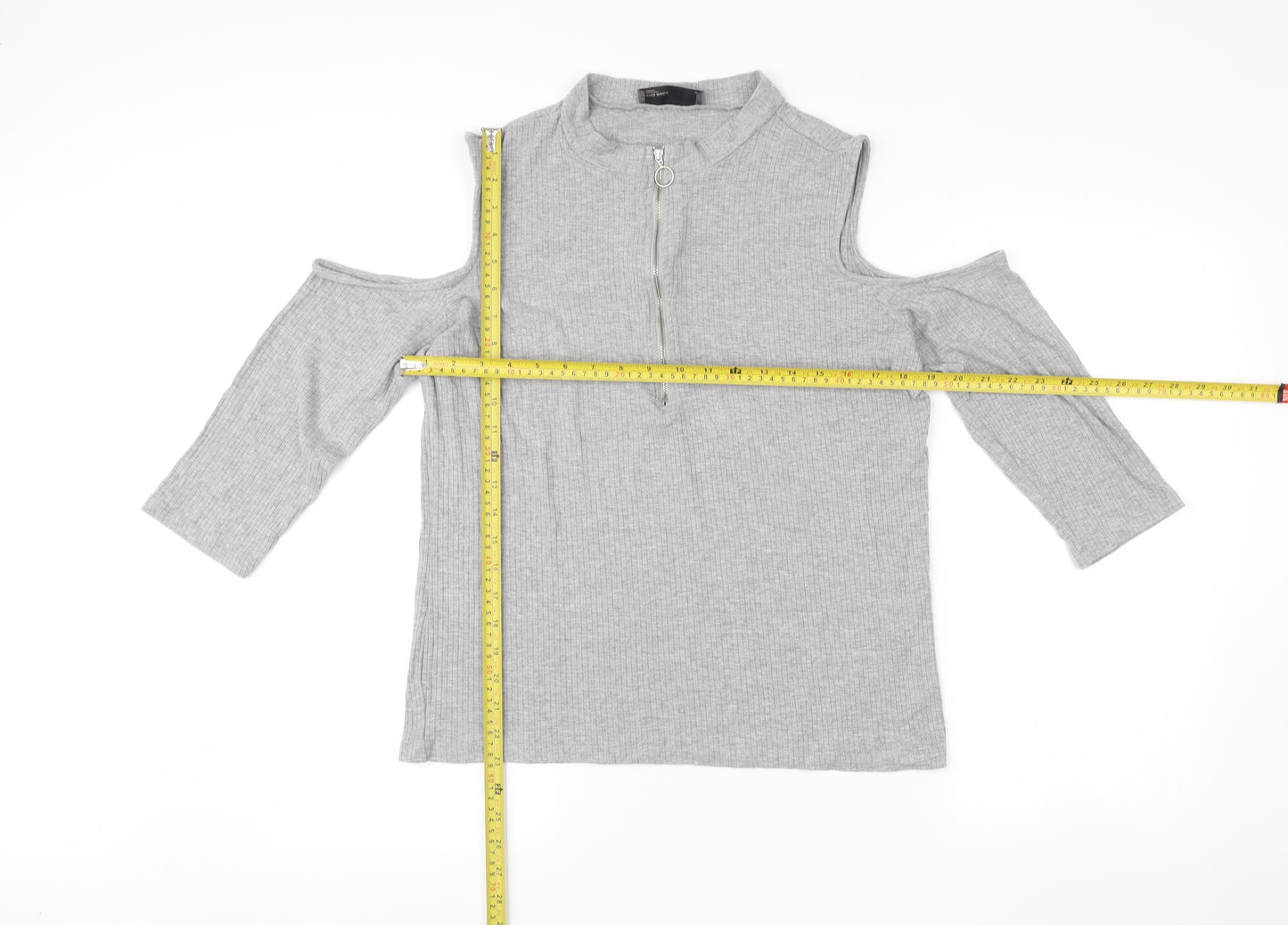 Vero Moda Women’s Grey XL Mock Neck Cold Shoulder Zip Top