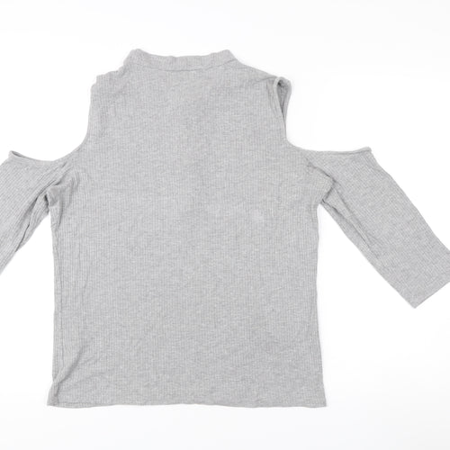 Vero Moda Women’s Grey XL Mock Neck Cold Shoulder Zip Top