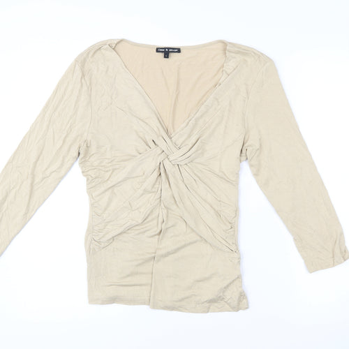 Cable & Gauge Women’s Beige Wrap Blouse L Long Sleeve Viscose