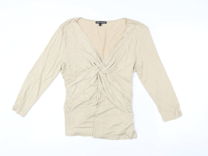 Cable & Gauge Women’s Beige Wrap Blouse L Long Sleeve Viscose