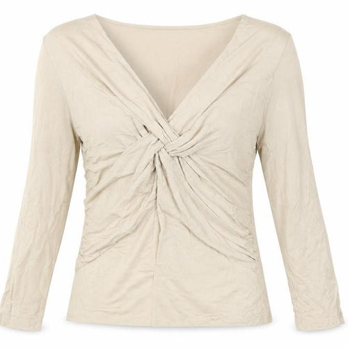 Cable & Gauge Women’s Beige Wrap Blouse L Long Sleeve Viscose