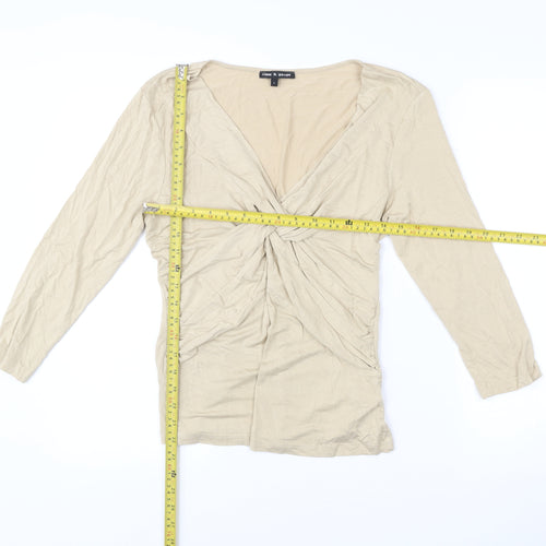 Cable & Gauge Women’s Beige Wrap Blouse L Long Sleeve Viscose