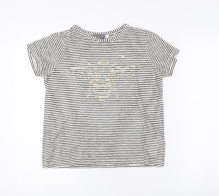 Mint Velvet Women’s Black White Striped Bee Embroidered T-Shirt XS