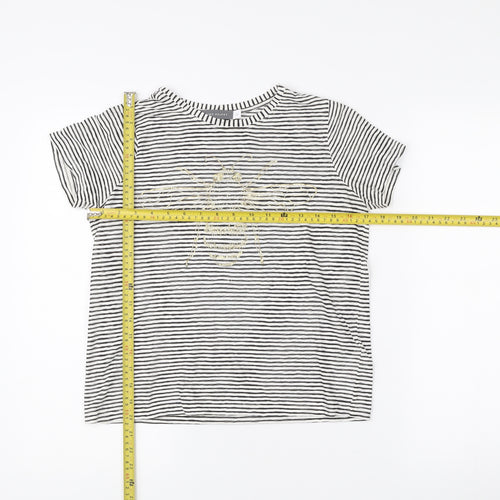 Mint Velvet Women’s Black White Striped Bee Embroidered T-Shirt XS