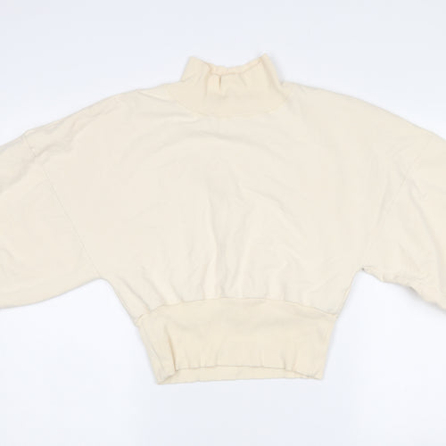 Cotton Candy Women Ivory L Sweatshirt High Neck Balloon Sleeve