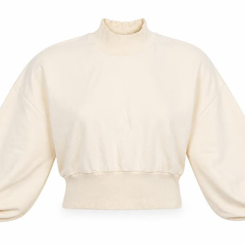 Cotton Candy Women Ivory L Sweatshirt High Neck Balloon Sleeve