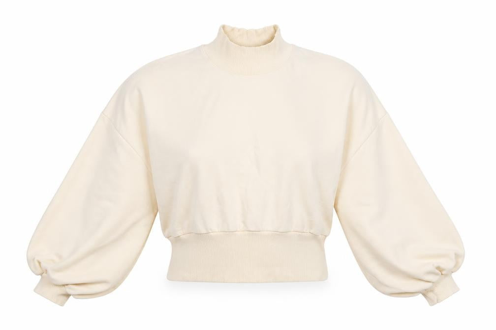 Cotton Candy Women Ivory L Sweatshirt High Neck Balloon Sleeve