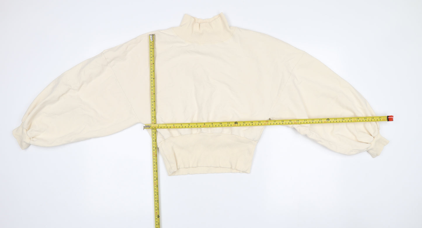 Cotton Candy Women Ivory L Sweatshirt High Neck Balloon Sleeve