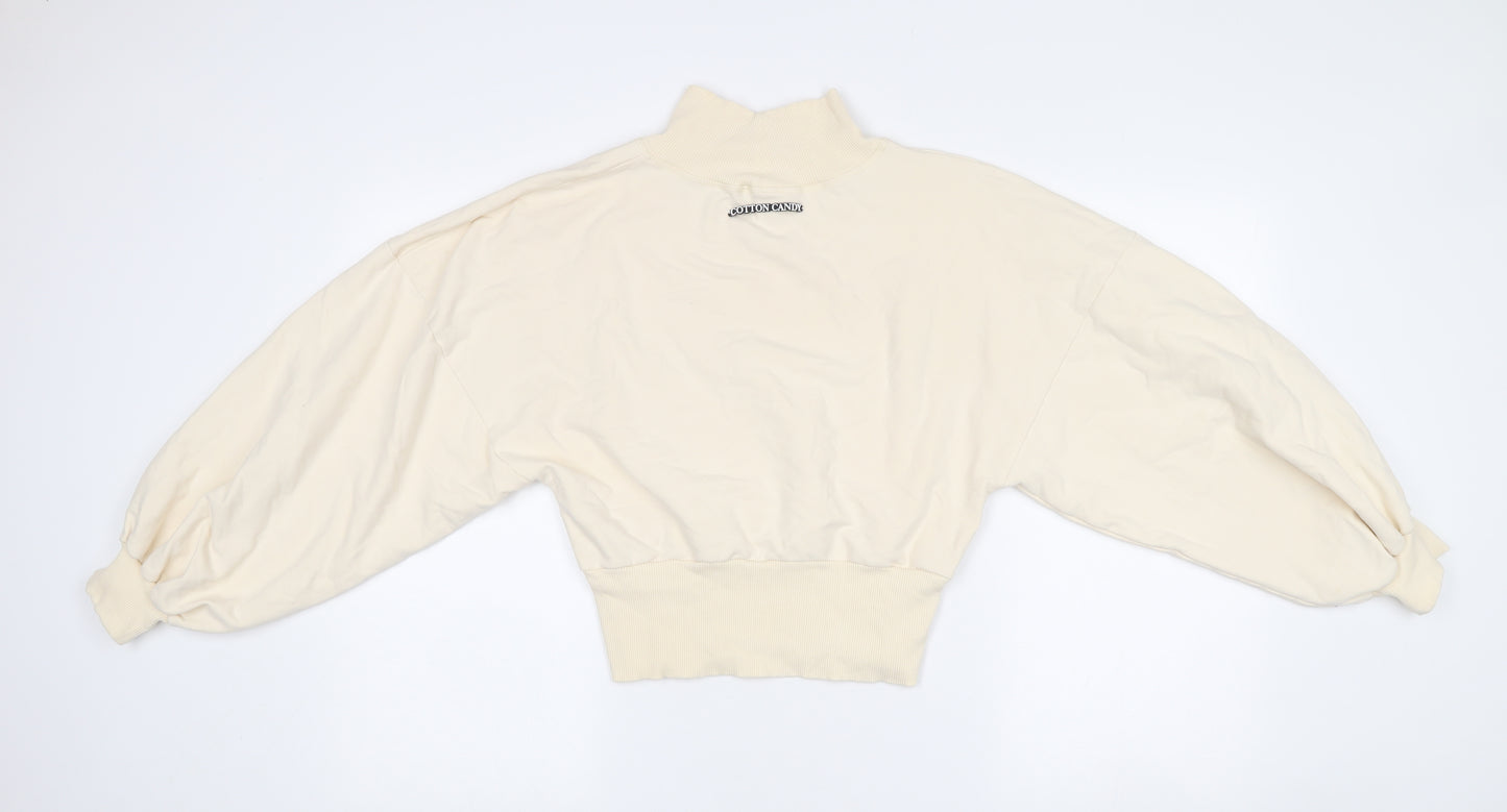 Cotton Candy Women Ivory L Sweatshirt High Neck Balloon Sleeve