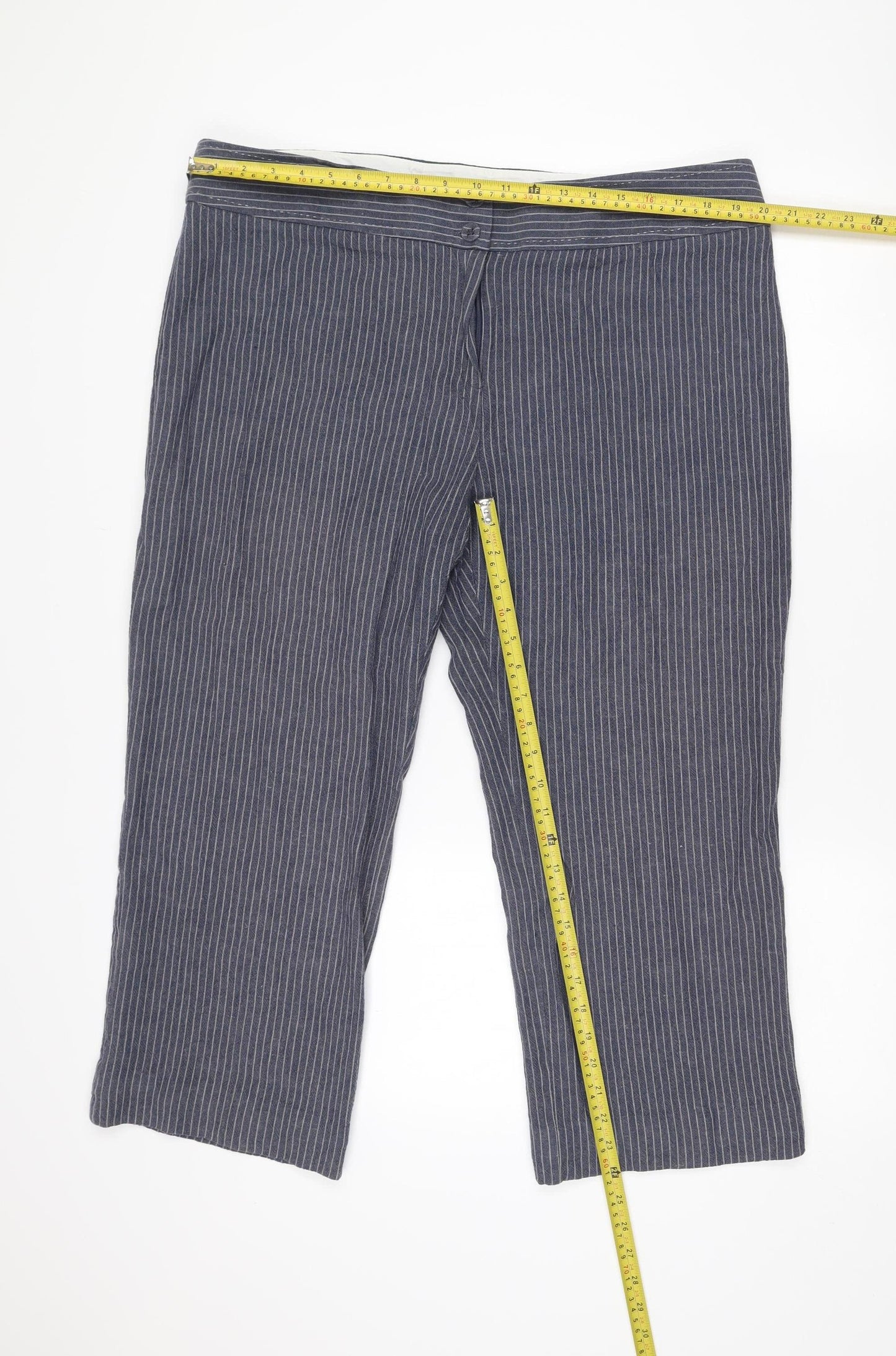 Marks and Spencer Women’s Blue Striped Linen Blend Trousers Size 20