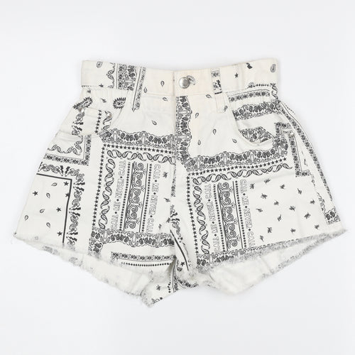 Bershka Women’s White High Rise Cut-Off Cotton Shorts Size 8