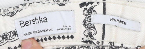 Bershka Women’s White High Rise Cut-Off Cotton Shorts Size 8