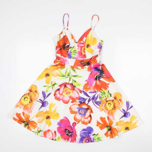 Lipsy Women’s Multicoloured Floral Skater Dress UK 4 Sleeveless