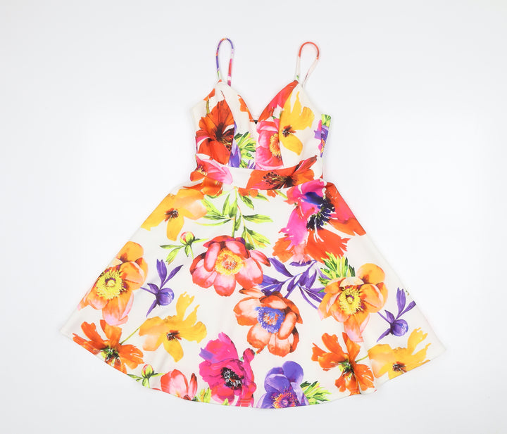 Lipsy Women’s Multicoloured Floral Skater Dress UK 4 Sleeveless