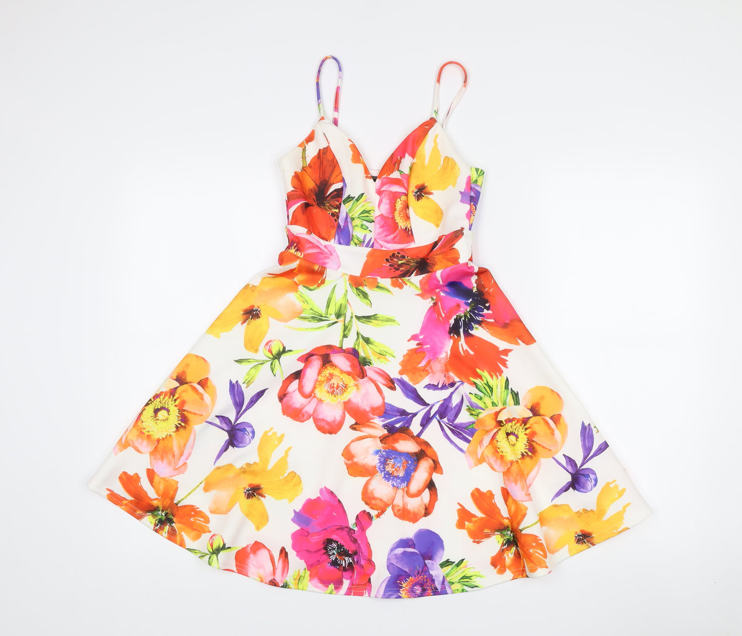 Lipsy Women’s Multicoloured Floral Skater Dress UK 4 Sleeveless