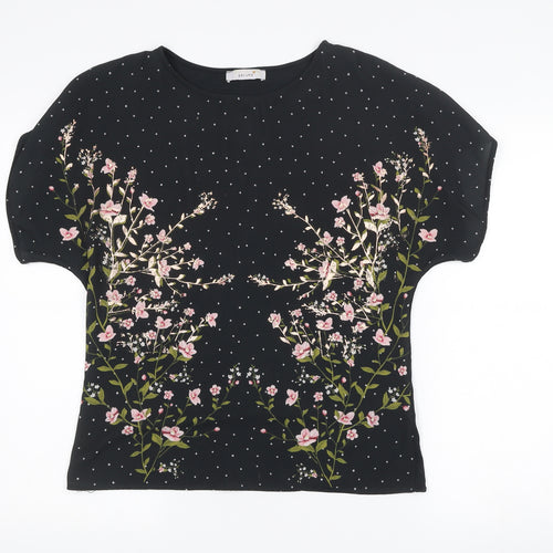 Marks and Spencer Per Una Women’s Black Floral Polka Dot Short Sleeve T-Shirt Size 10