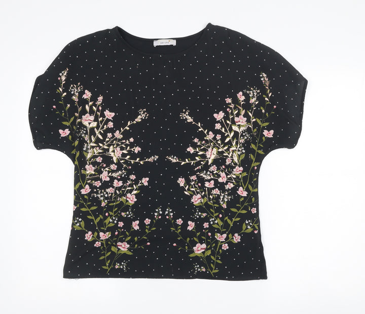 Marks and Spencer Per Una Women’s Black Floral Polka Dot Short Sleeve T-Shirt Size 10