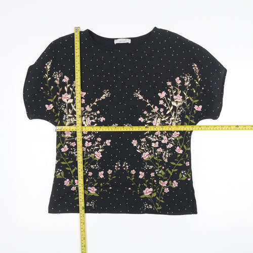 Marks and Spencer Per Una Women’s Black Floral Polka Dot Short Sleeve T-Shirt Size 10