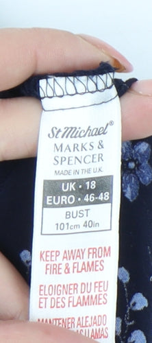 Marks & Spencer Women’s Blue Floral Button-Up Viscose Shirt UK 18