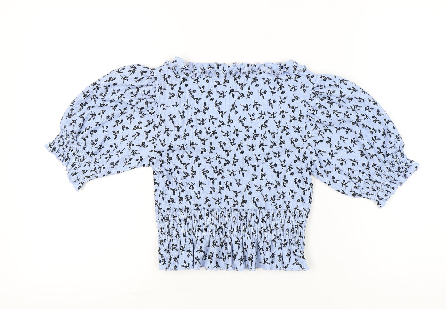 Topshop Petite Womens Blue Floral Puff Sleeve Cropped Blouse UK 10