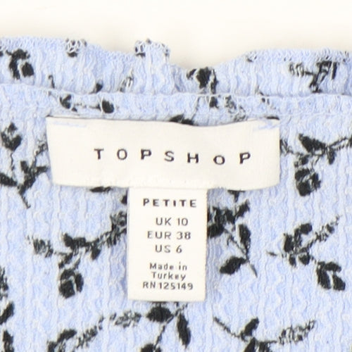 Topshop Petite Womens Blue Floral Puff Sleeve Cropped Blouse UK 10