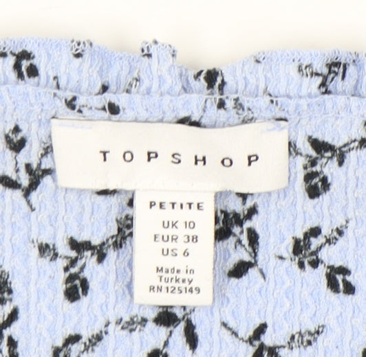 Topshop Petite Womens Blue Floral Puff Sleeve Cropped Blouse UK 10