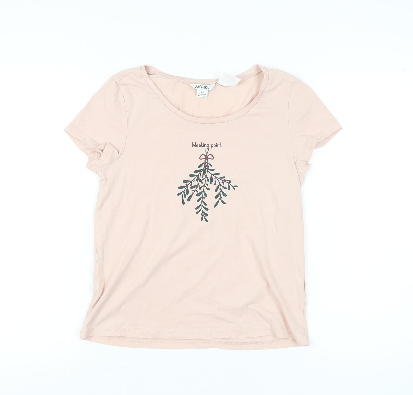 Monki Womens Pink XS Scoop Neck Short Sleeve Cotton T-Shirt