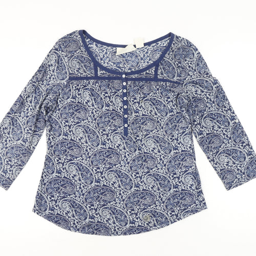 H&M Women’s Blue Paisley 3/4 Sleeve Tunic Blouse Size L Cotton