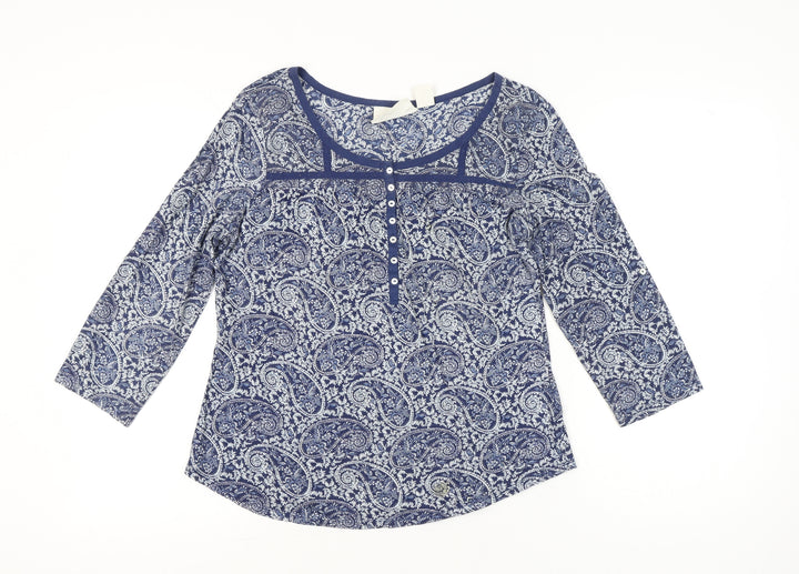 H&M Women’s Blue Paisley 3/4 Sleeve Tunic Blouse Size L Cotton