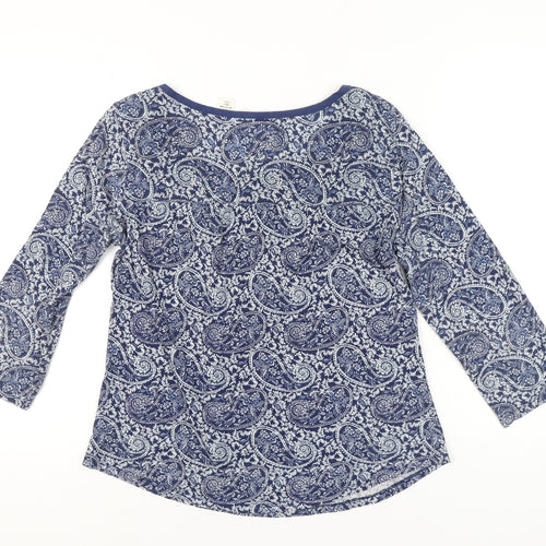 H&M Women’s Blue Paisley 3/4 Sleeve Tunic Blouse Size L Cotton
