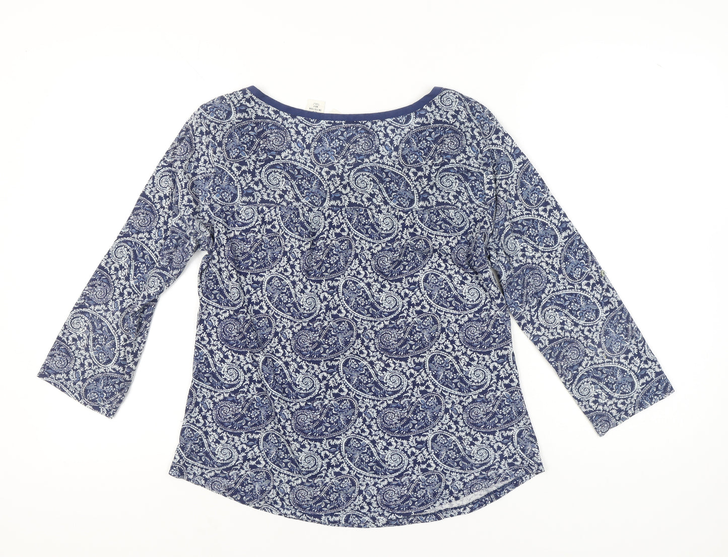 H&M Women’s Blue Paisley 3/4 Sleeve Tunic Blouse Size L Cotton
