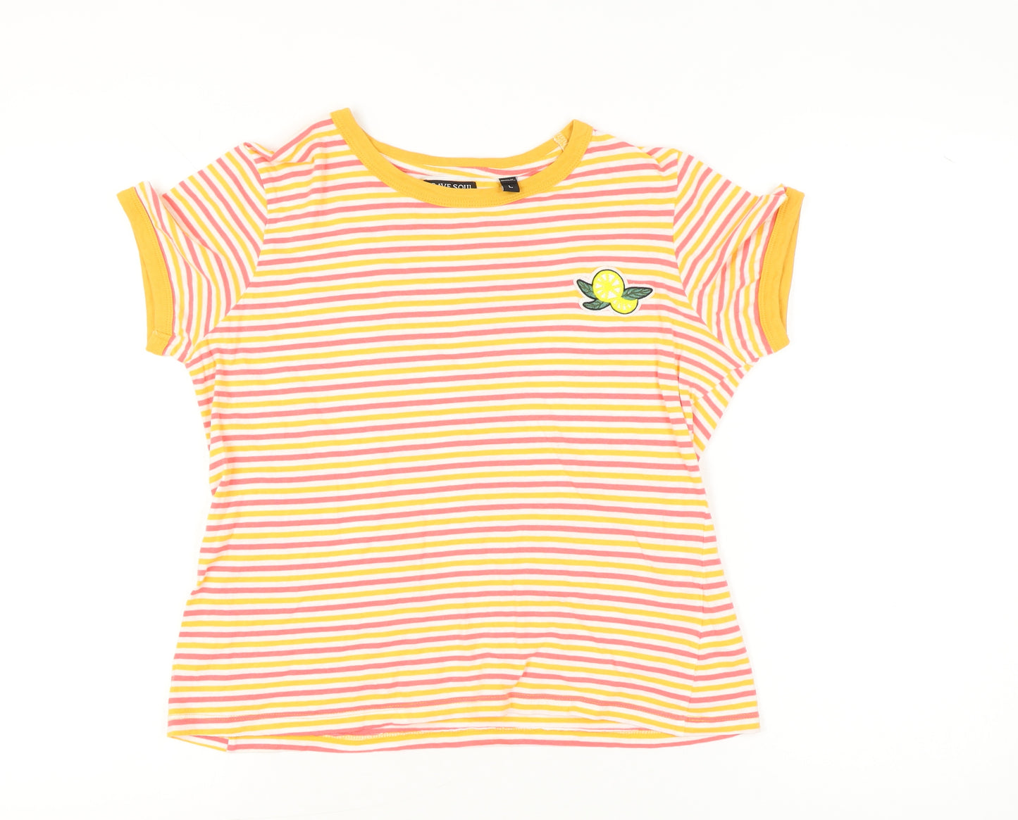 Brave Soul Womens Multicoloured Striped T-Shirt Size L Cotton