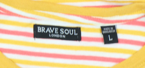 Brave Soul Womens Multicoloured Striped T-Shirt Size L Cotton