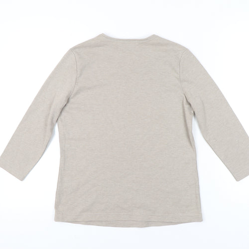 VIZ-A-VIZ Womens Beige 3/4 Sleeve Floral Paisley T-Shirt Size 12