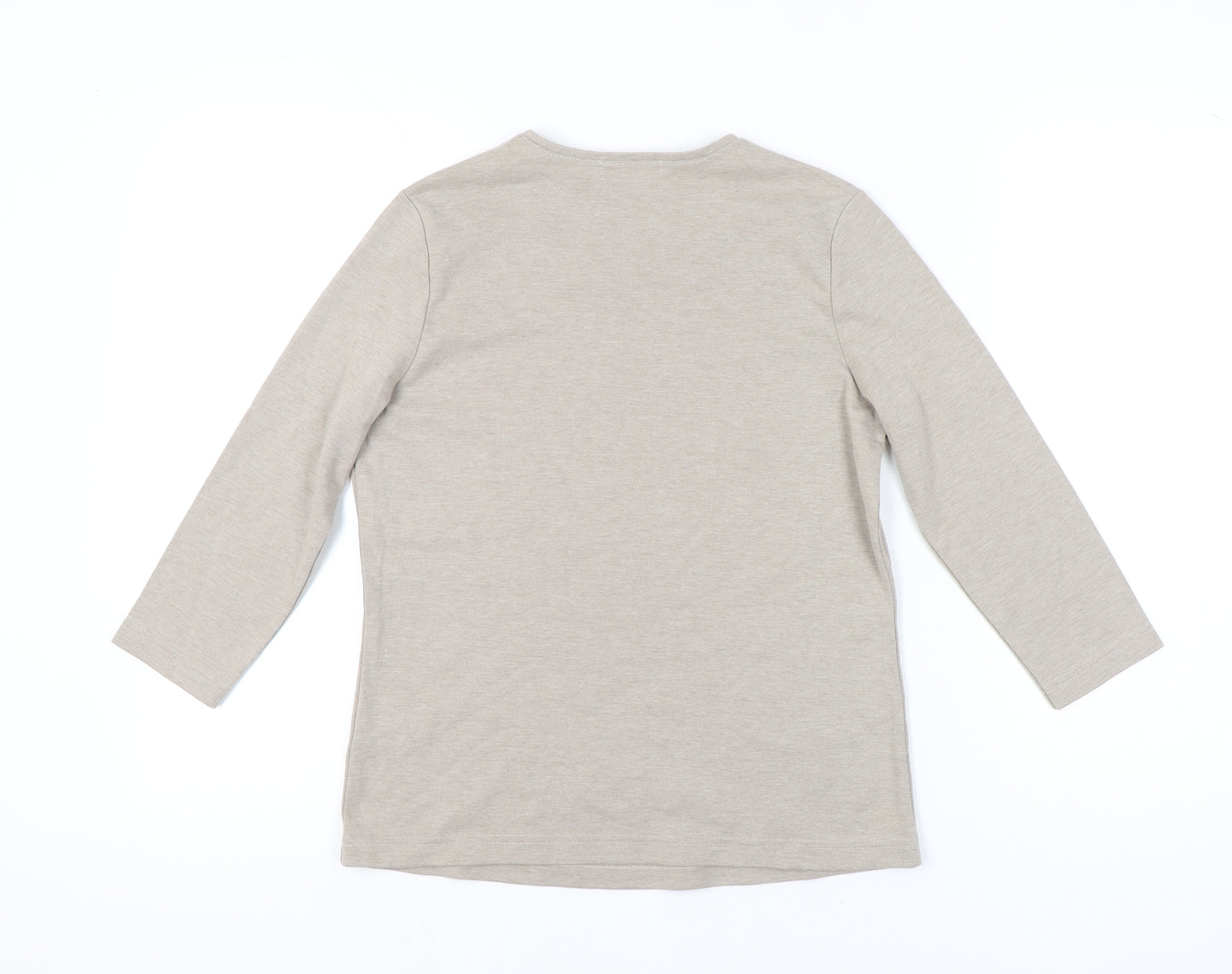 VIZ-A-VIZ Womens Beige 3/4 Sleeve Floral Paisley T-Shirt Size 12