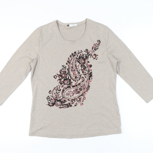 VIZ-A-VIZ Womens Beige 3/4 Sleeve Floral Paisley T-Shirt Size 12
