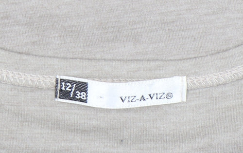 VIZ-A-VIZ Womens Beige 3/4 Sleeve Floral Paisley T-Shirt Size 12