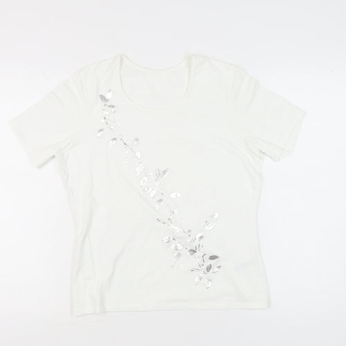 Marks and Spencer Women's White Sequin Floral T-Shirt UK 14