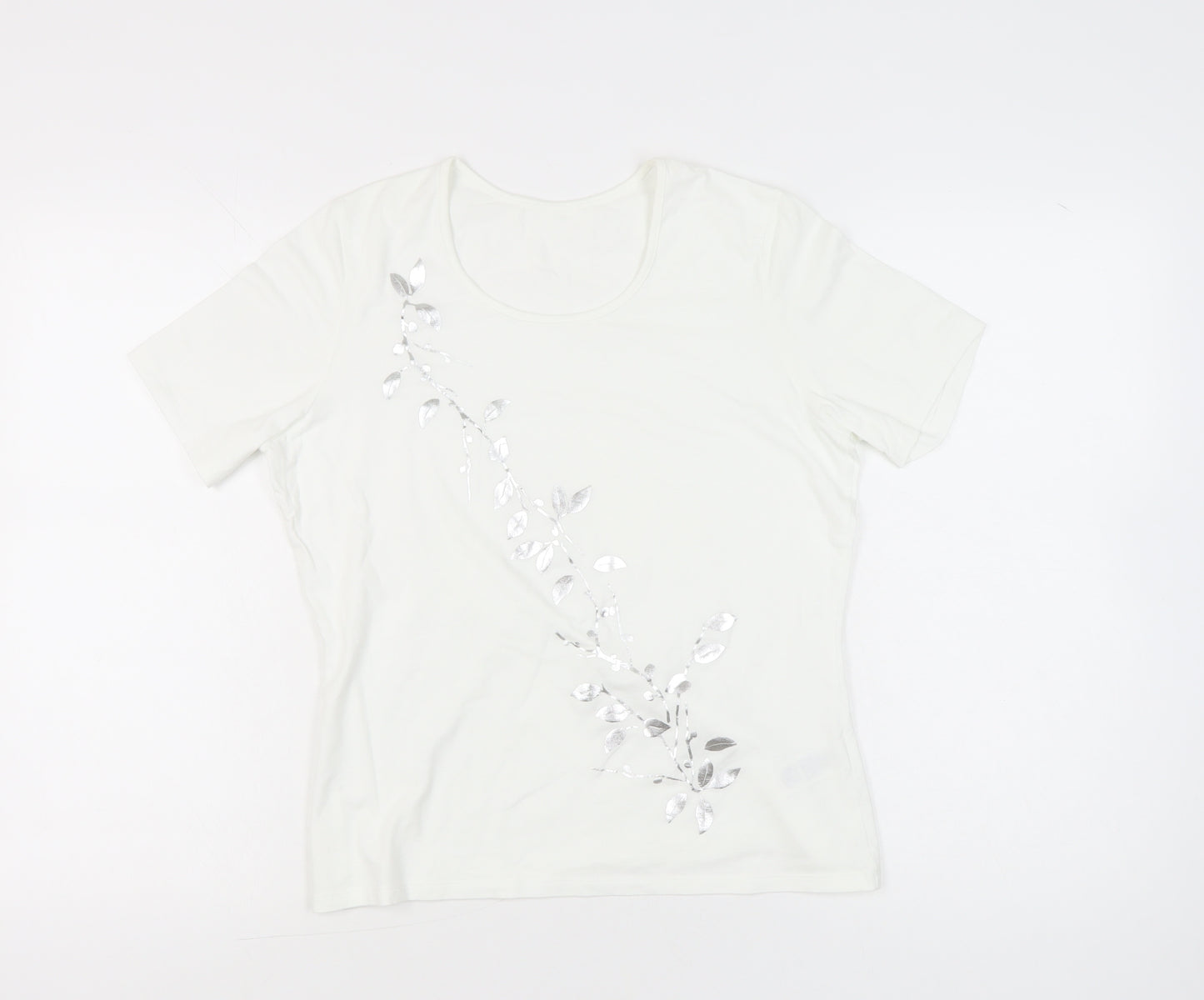 Marks and Spencer Women's White Sequin Floral T-Shirt UK 14