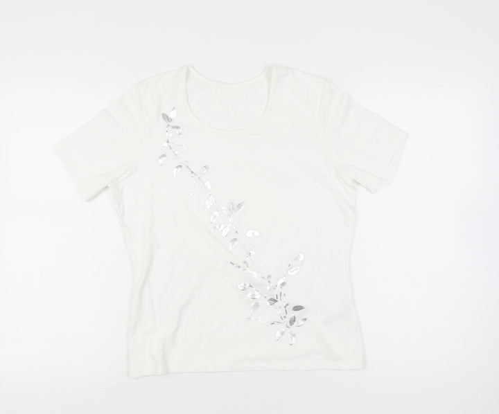Marks and Spencer Women's White Sequin Floral T-Shirt UK 14