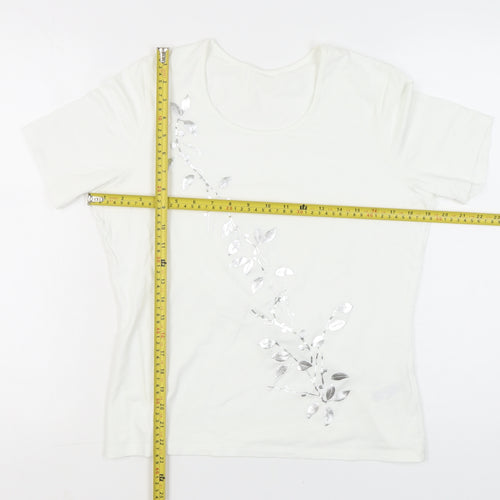 Marks and Spencer Women's White Sequin Floral T-Shirt UK 14