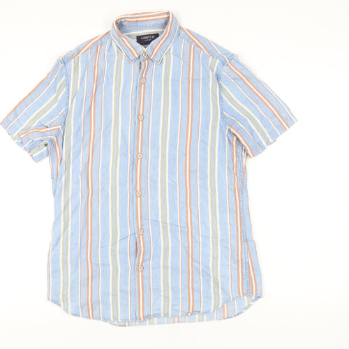 Marks and Spencer Men's Multicoloured Striped Cotton Short Sleeve Button-Up Shirt M 38"-40"