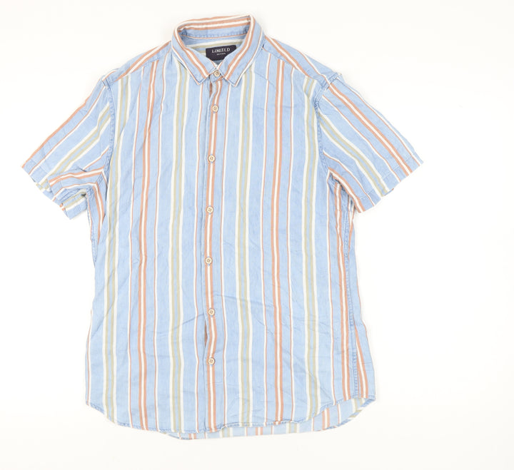 Marks and Spencer Men's Multicoloured Striped Cotton Short Sleeve Button-Up Shirt M 38"-40"