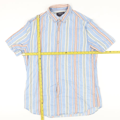 Marks and Spencer Men's Multicoloured Striped Cotton Short Sleeve Button-Up Shirt M 38"-40"