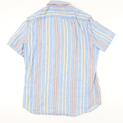 Marks and Spencer Men's Multicoloured Striped Cotton Short Sleeve Button-Up Shirt M 38"-40"