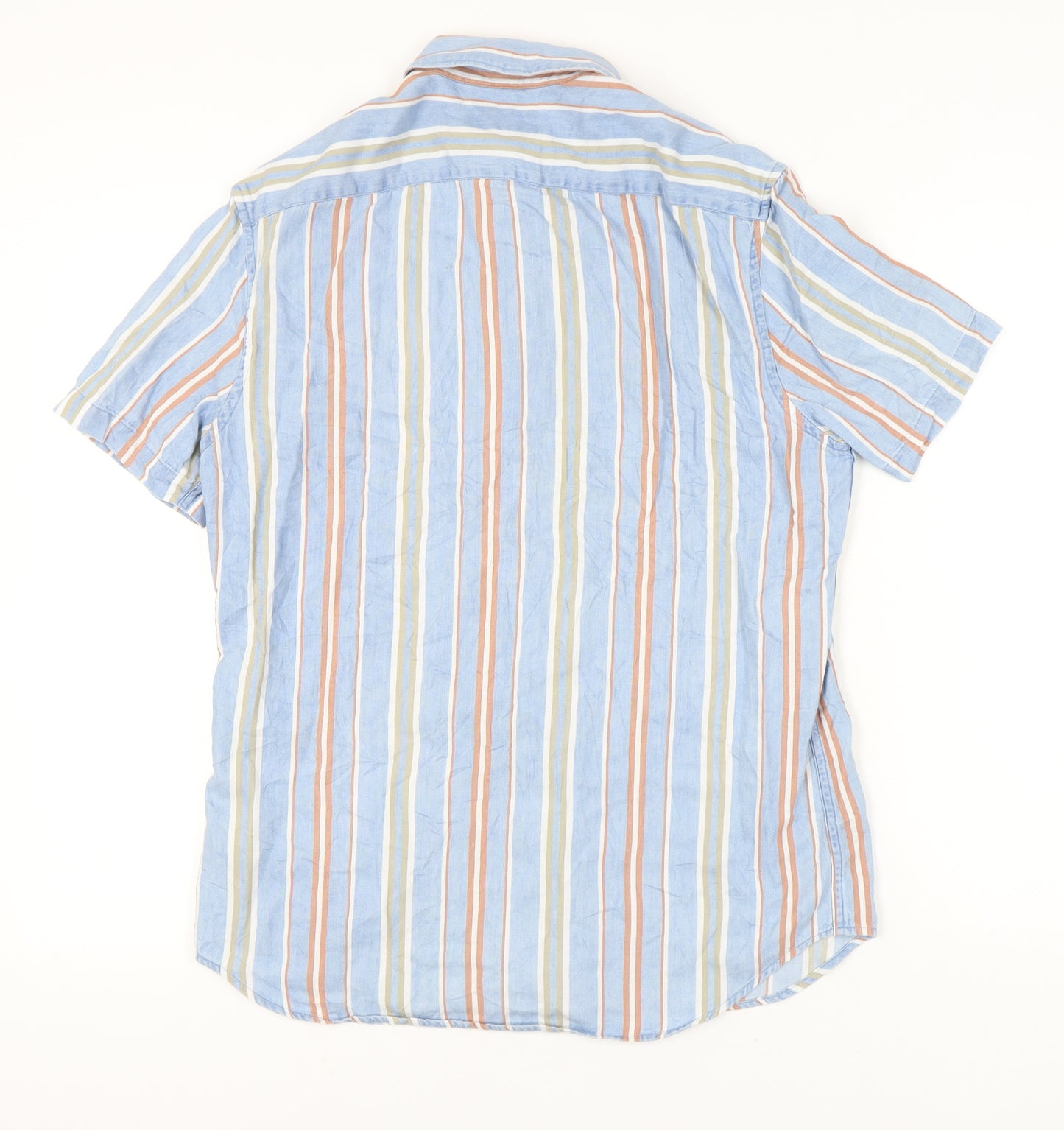 Marks and Spencer Men's Multicoloured Striped Cotton Short Sleeve Button-Up Shirt M 38"-40"