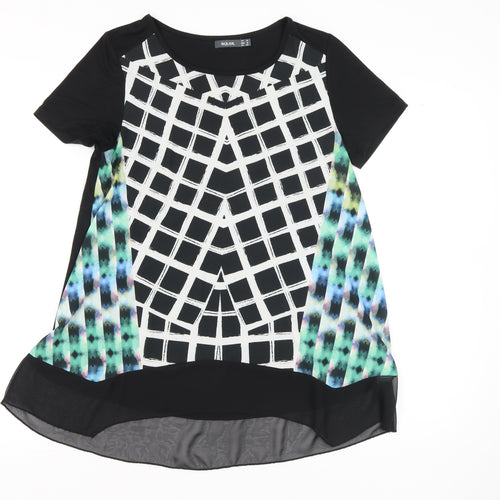 Ikiler Womens Black Multicoloured Tunic Blouse Size 12 Short Sleeve