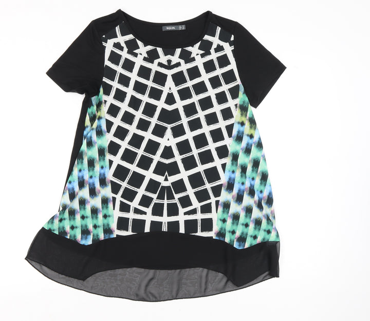 Ikiler Womens Black Multicoloured Tunic Blouse Size 12 Short Sleeve