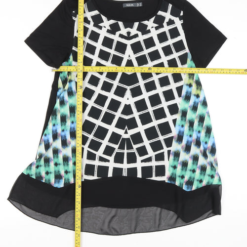 Ikiler Womens Black Multicoloured Tunic Blouse Size 12 Short Sleeve