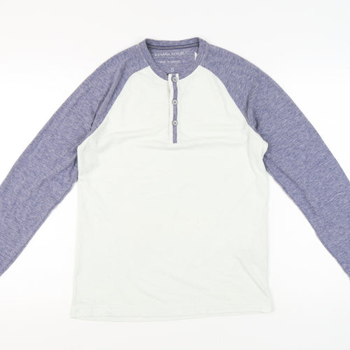 Banana Republic Men’s White Blue Henley Long Sleeve T-Shirt Size S